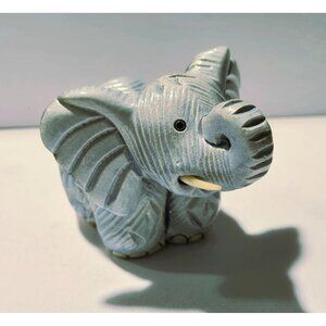Kneeling Gray Elephant Trunk up Rinconada clay Pottery Peru 4"